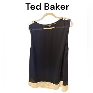Ted Baker Adilene Navy Chiffon Sleeveless Tunic Gold Button Shoulder Top Size 4
